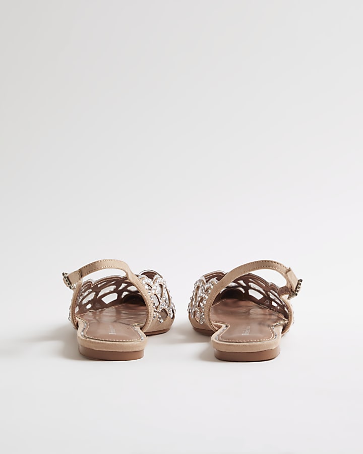 Beige Embellished Flat Shoes