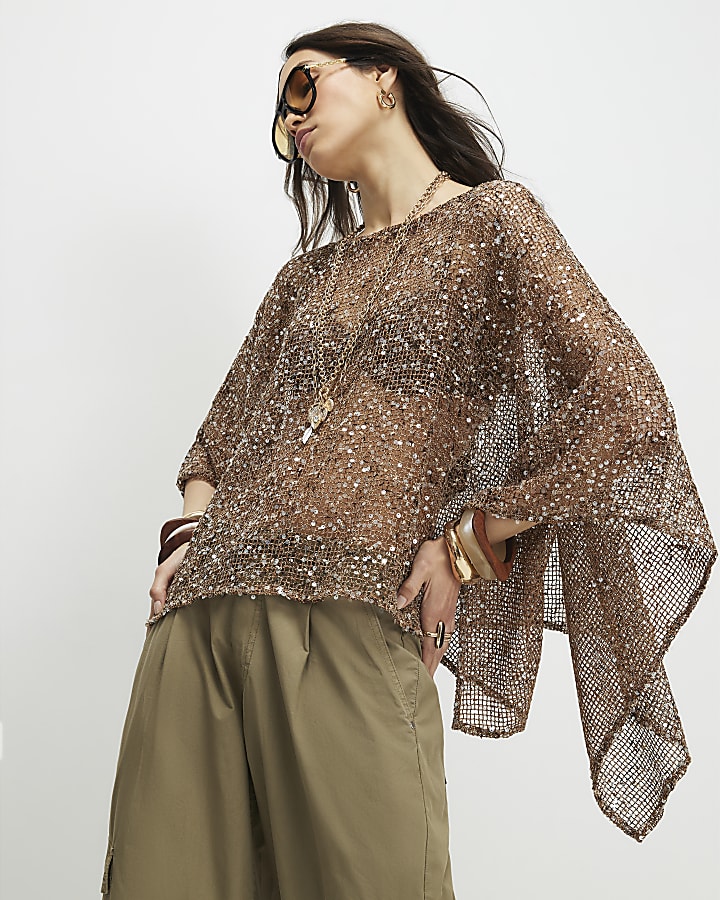 Gold Sequin Knitted Cape