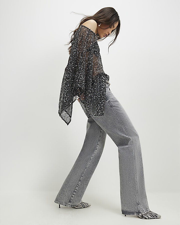 Black Sequin Knitted Cape