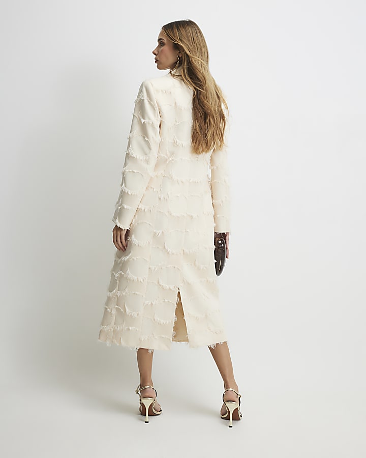 Cream Fringe Longline Duster Coat