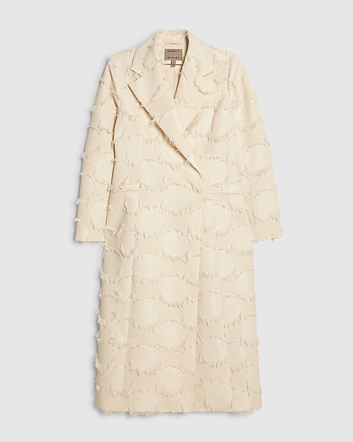 Cream Fringe Longline Duster Coat