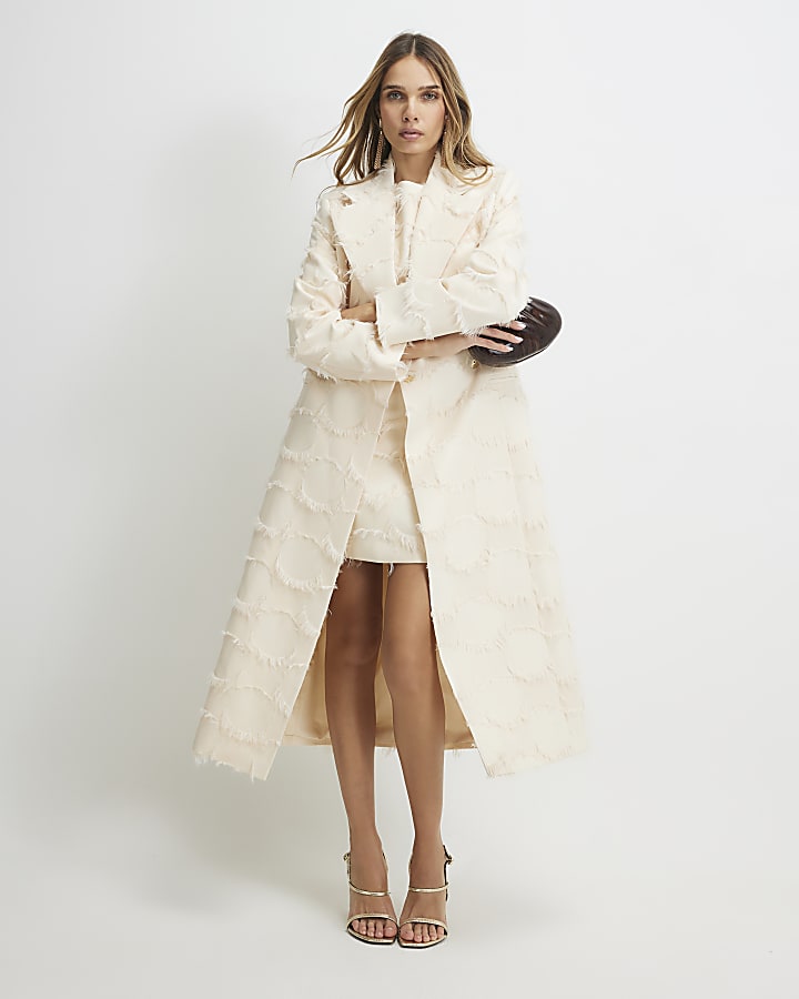 Cream Fringe Longline Duster Coat