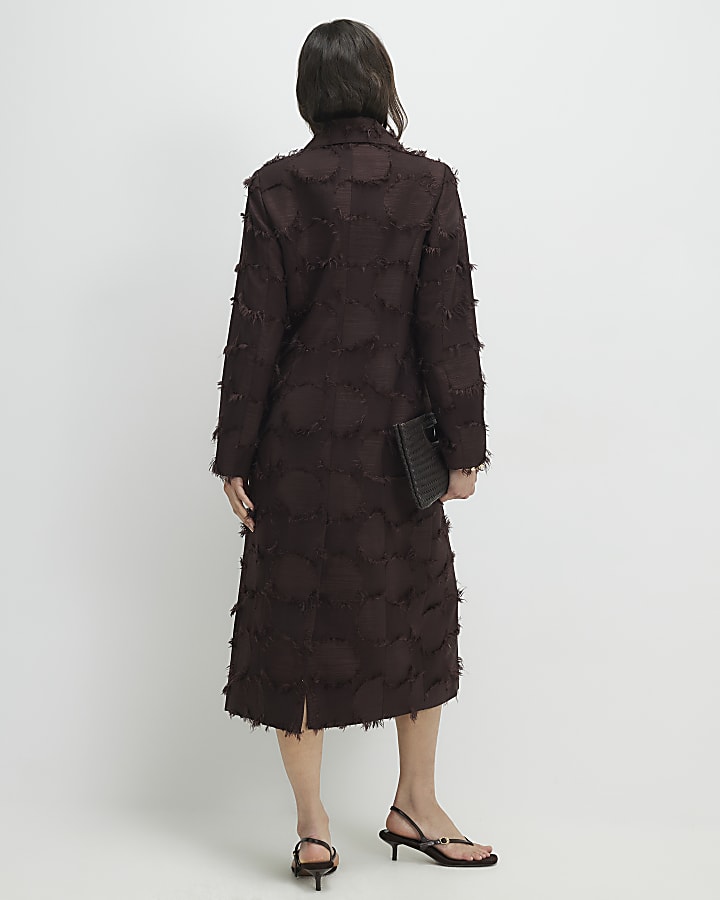 Brown Fringe Longline Duster Coat