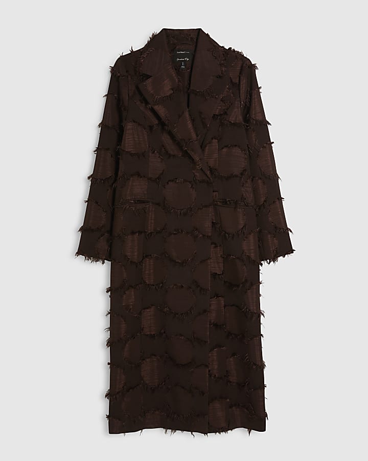 Brown Fringe Longline Duster Coat