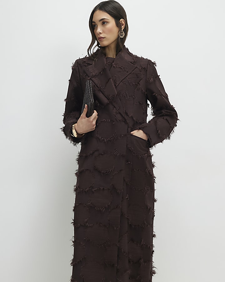 Brown Fringe Longline Duster Coat