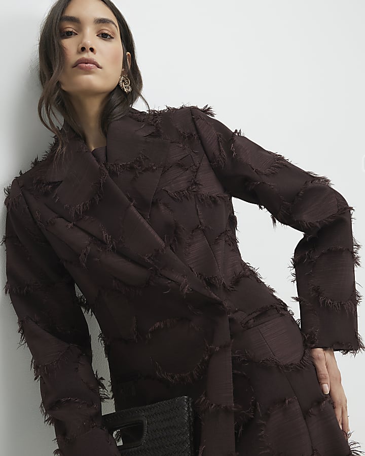 Brown Fringe Longline Duster Coat