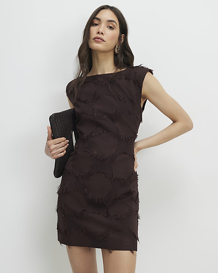 Brown Fringe Mini Dress