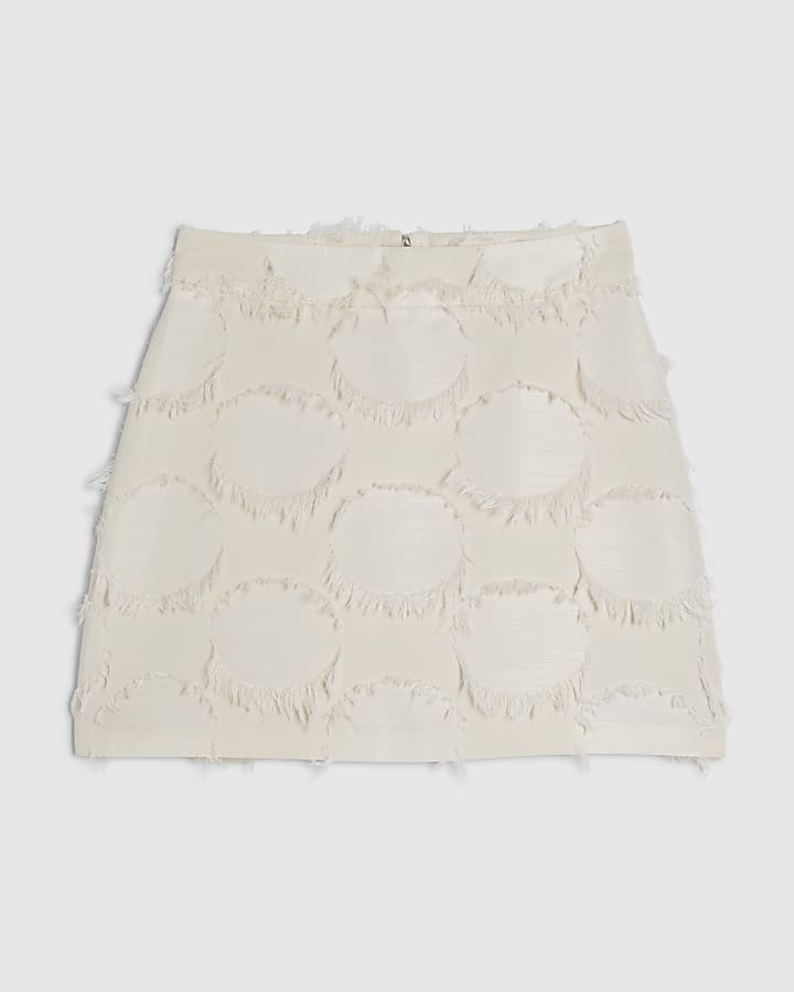 Cream Fringed Mini Skirt