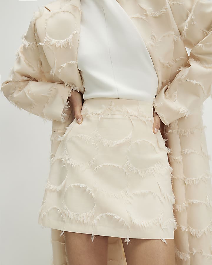 Cream Fringed Mini Skirt