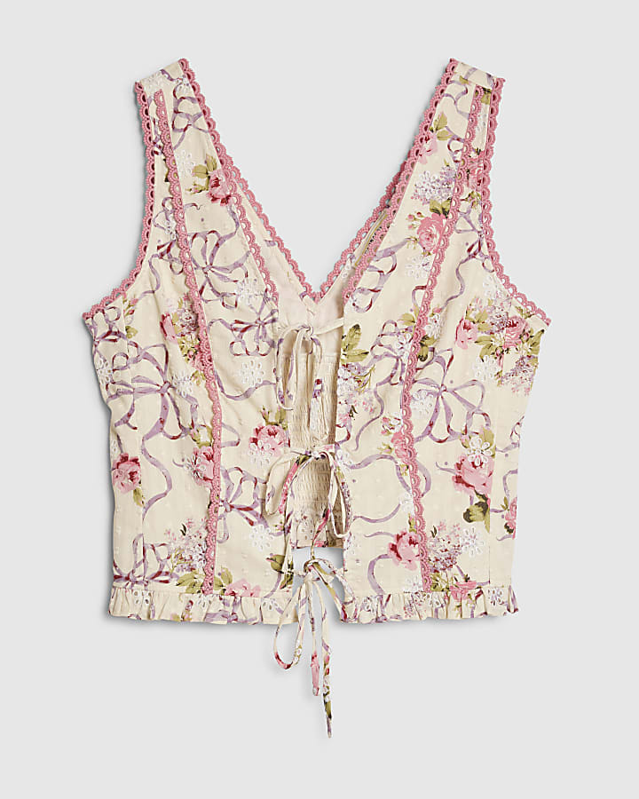 Cream Floral Printed Corset Top