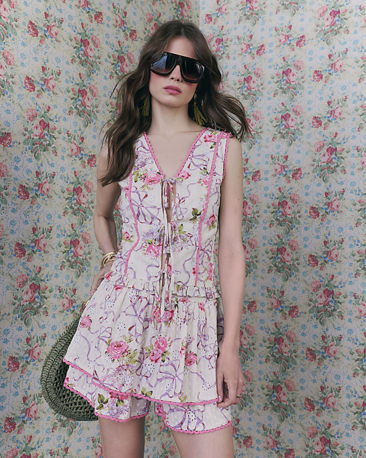 Cream Floral Printed Corset Top