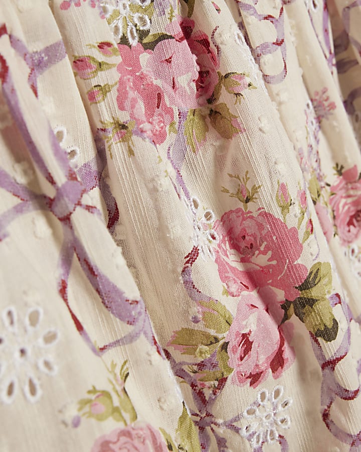 Cream Floral Printed Ruffle Shorts