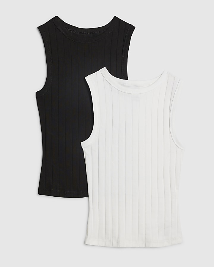 Black Sleeveless Ribbed Multipack Tank Tops