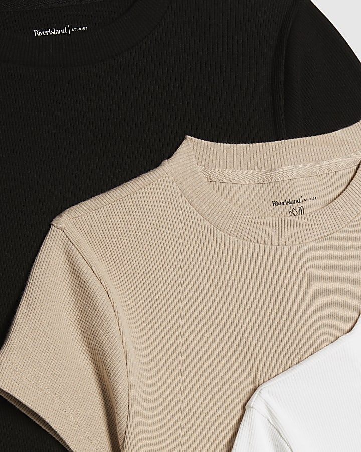 Black Ribbed Multipack T-Shirt