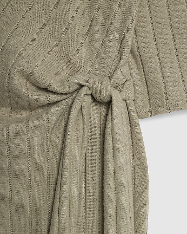 Khaki Wide Rib Cosy Midi Dress
