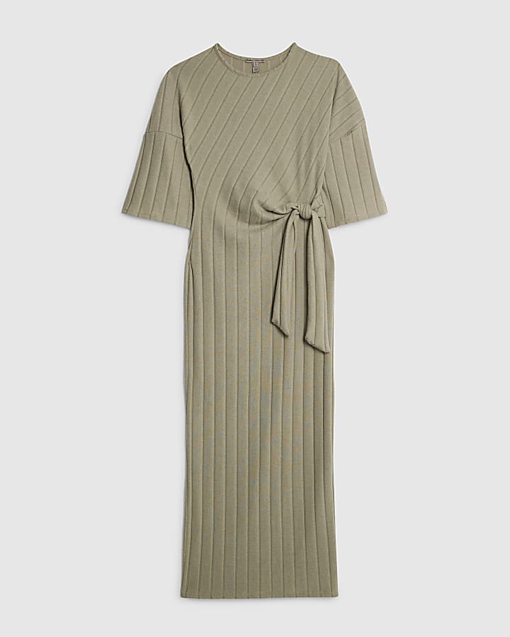 Khaki Wide Rib Cosy Midi Dress