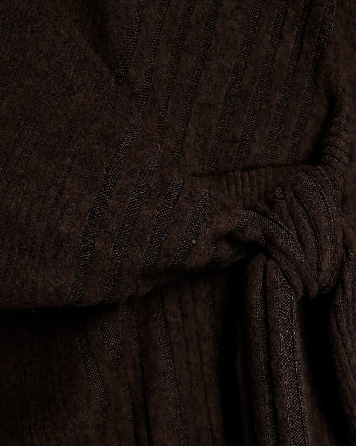 Brown Short Sleeve Cosy Ribbed Midi Dress