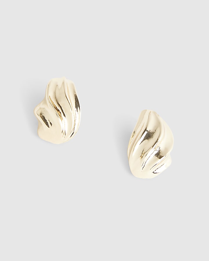Gold Swirl Domed Stud Earrings
