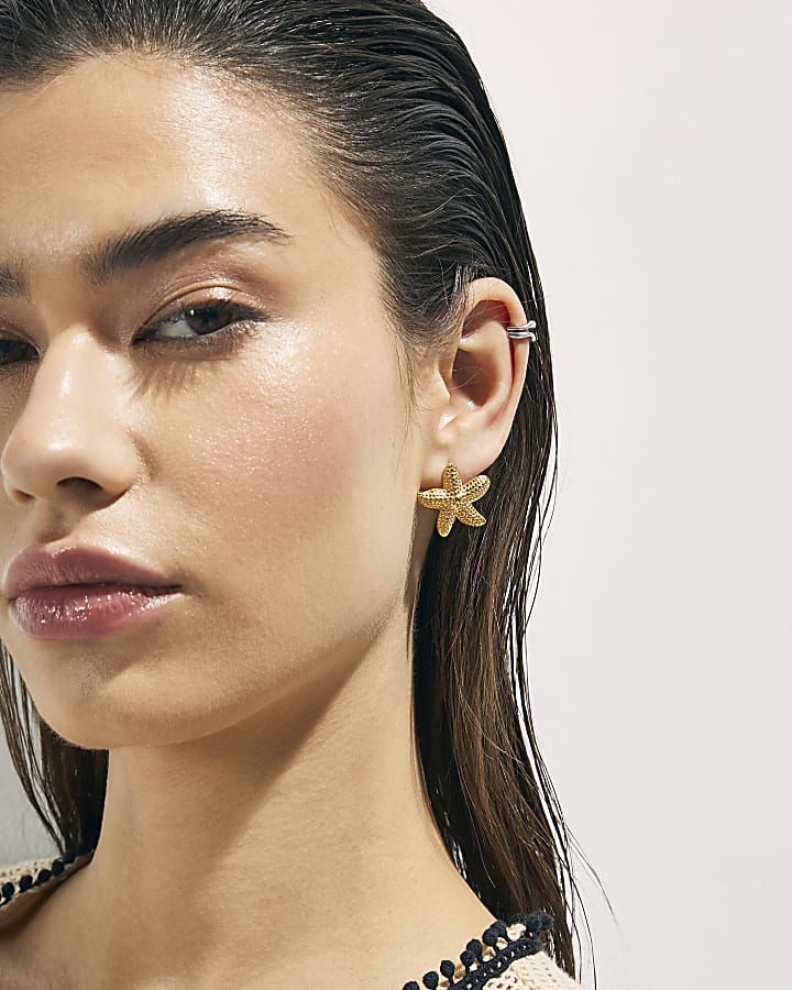 Gold Starfish Stud Earrings