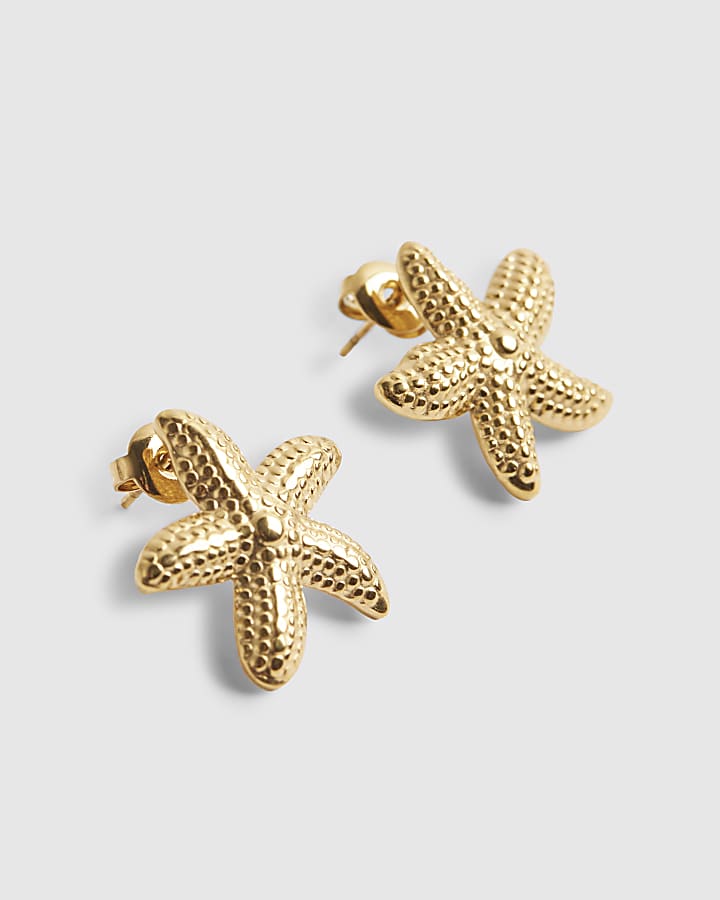 Gold Starfish Stud Earrings