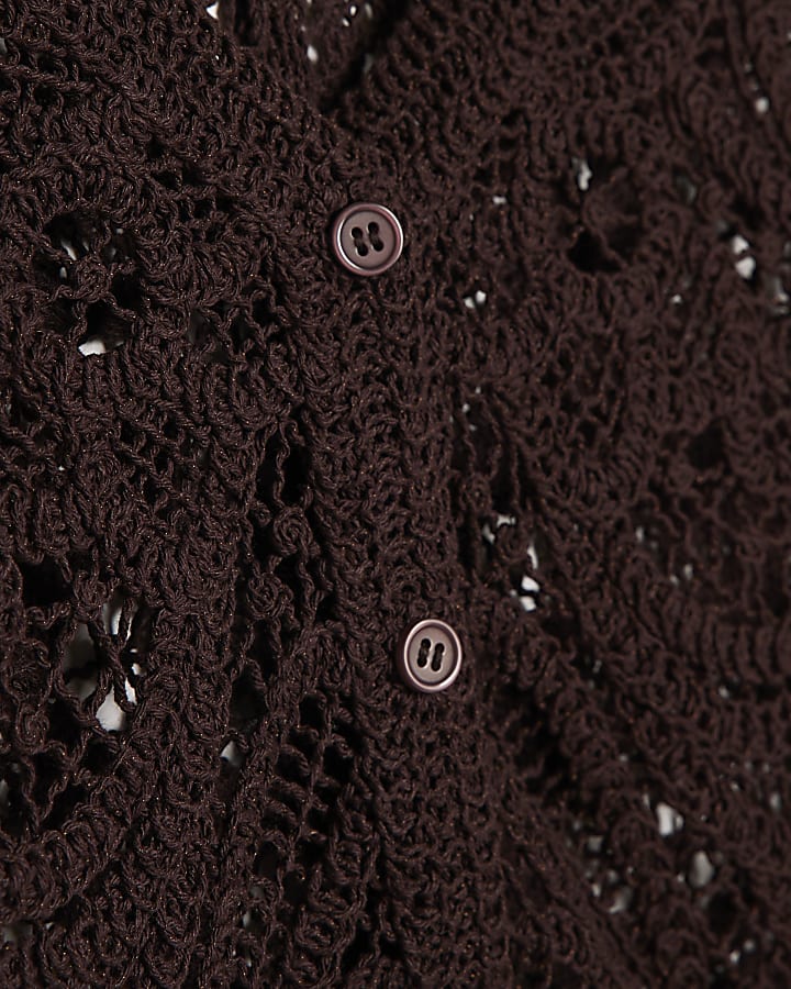 Brown Crochet Short Sleeve Cardigan
