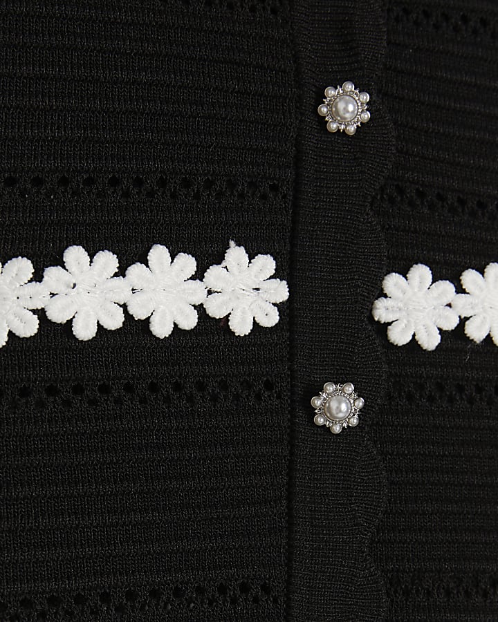 Black Knitted Flower Mini Skater Dress