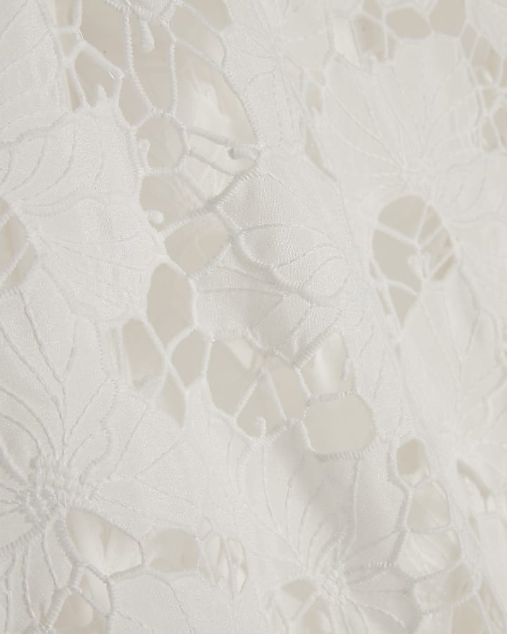 White High Neck Cutwork Lace Blouse