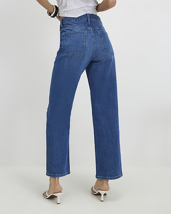 Blue Straight Leg Cropped Jeans