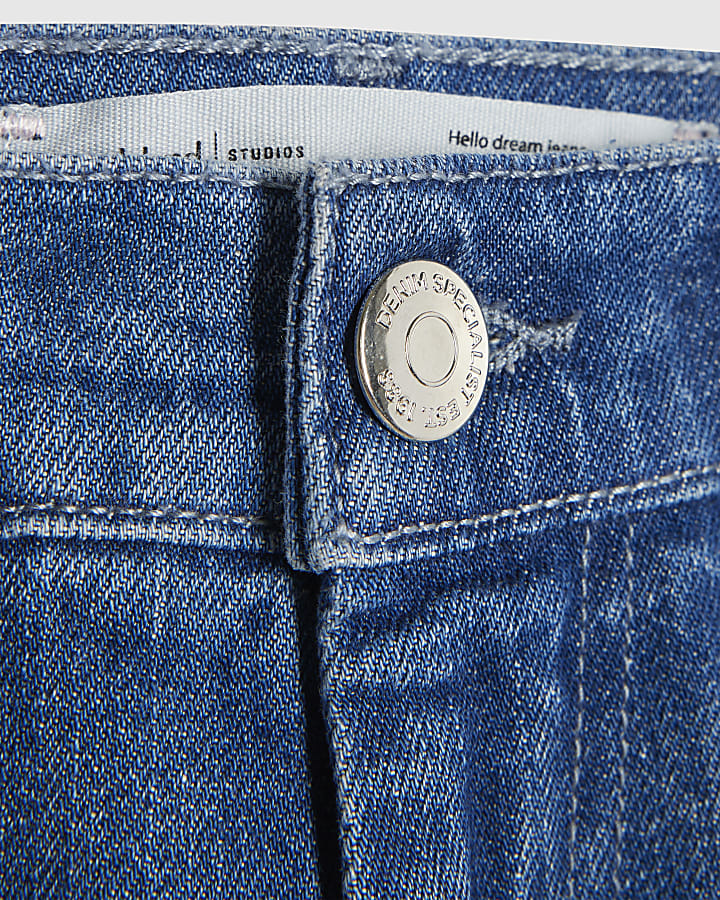 Blue Straight Leg Cropped Jeans