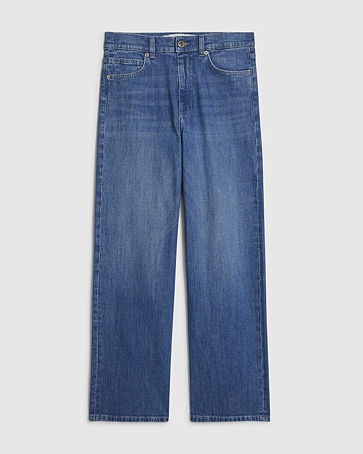 Blue Straight Leg Cropped Jeans
