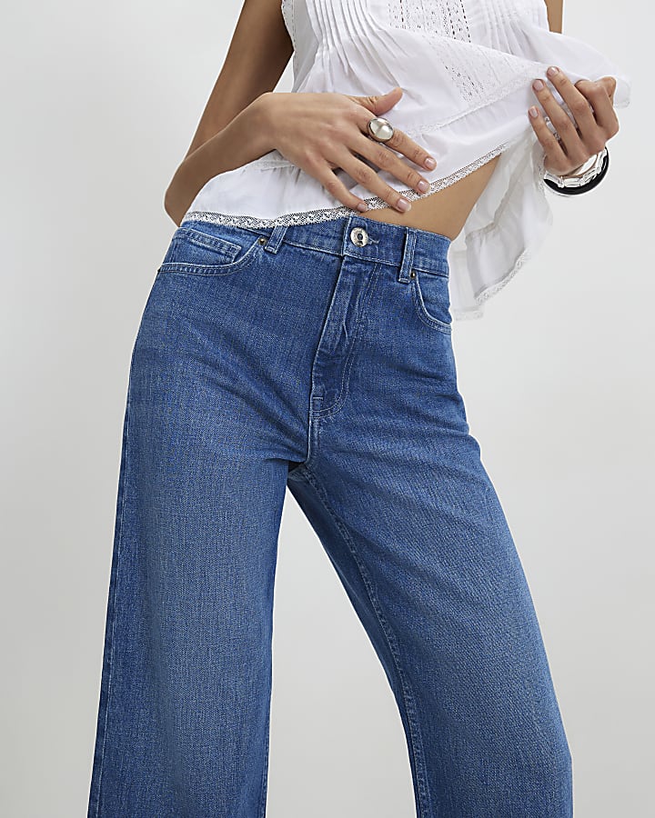 Blue Straight Leg Cropped Jeans