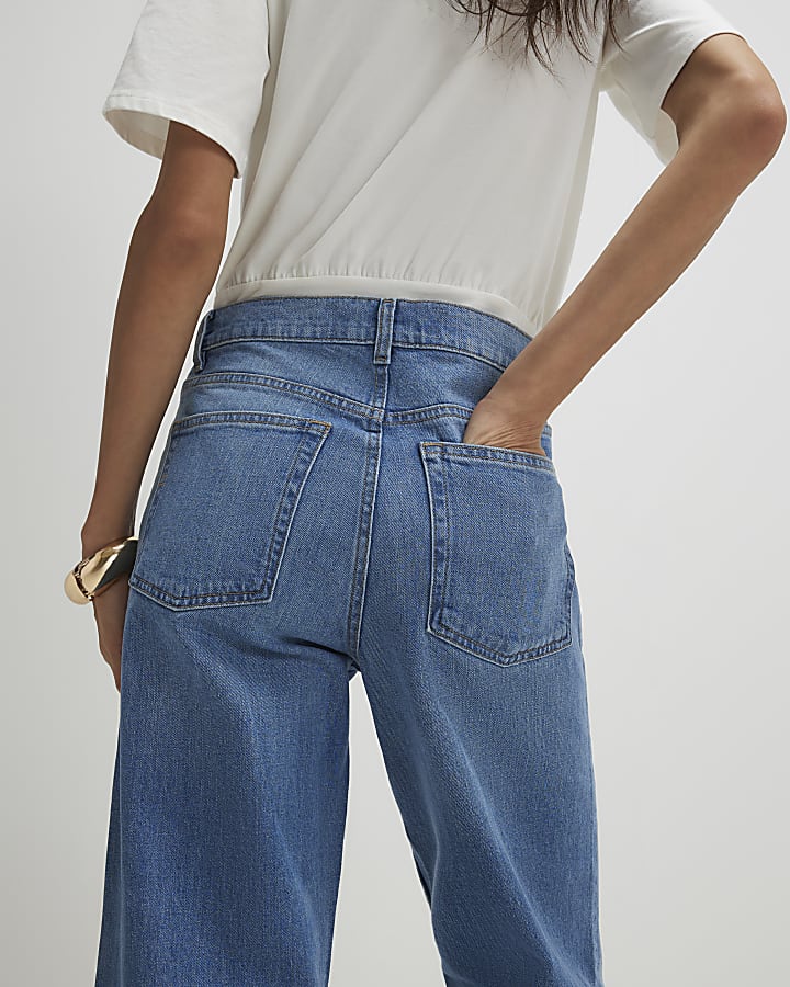 Blue Slim Straight Leg Cropped Jeans