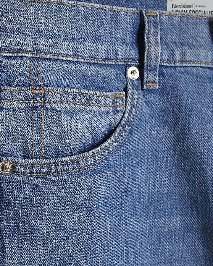 Blue Slim Straight Leg Cropped Jeans