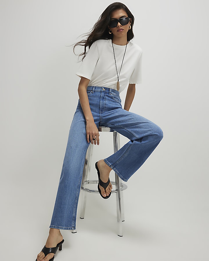 Blue Slim Straight Leg Cropped Jeans