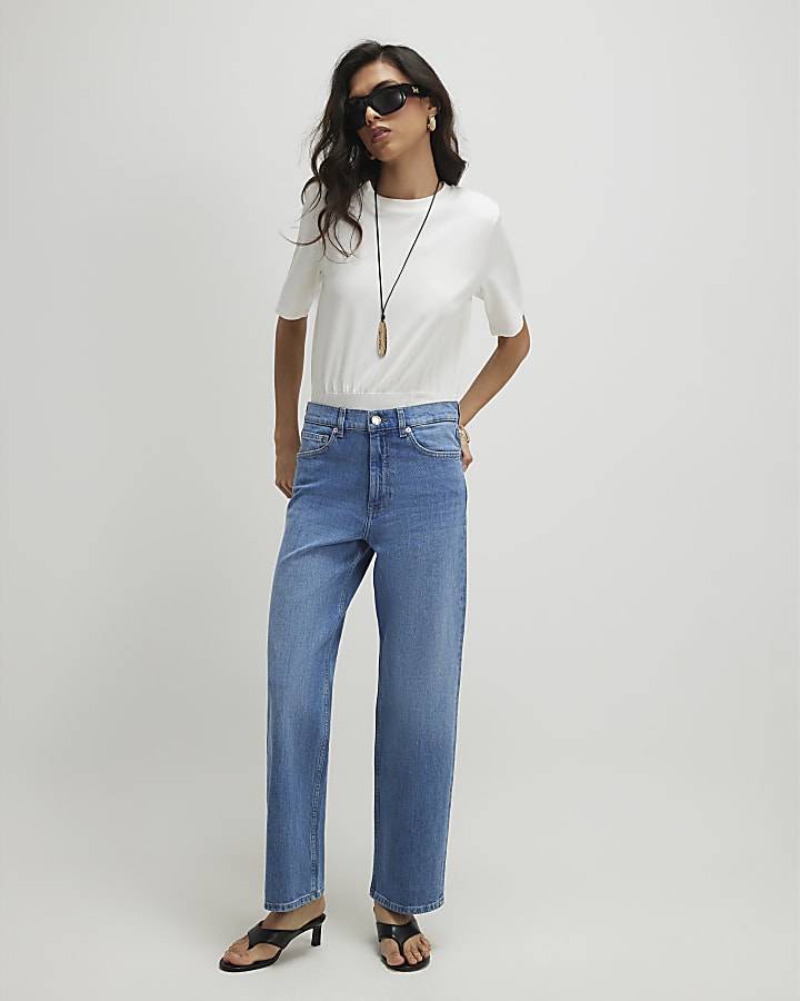 Blue Slim Straight Leg Cropped Jeans