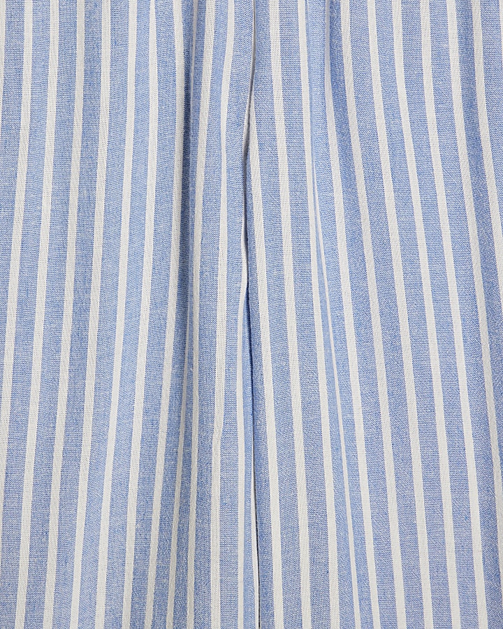 Petite Blue Linen Blend Stripe Trousers
