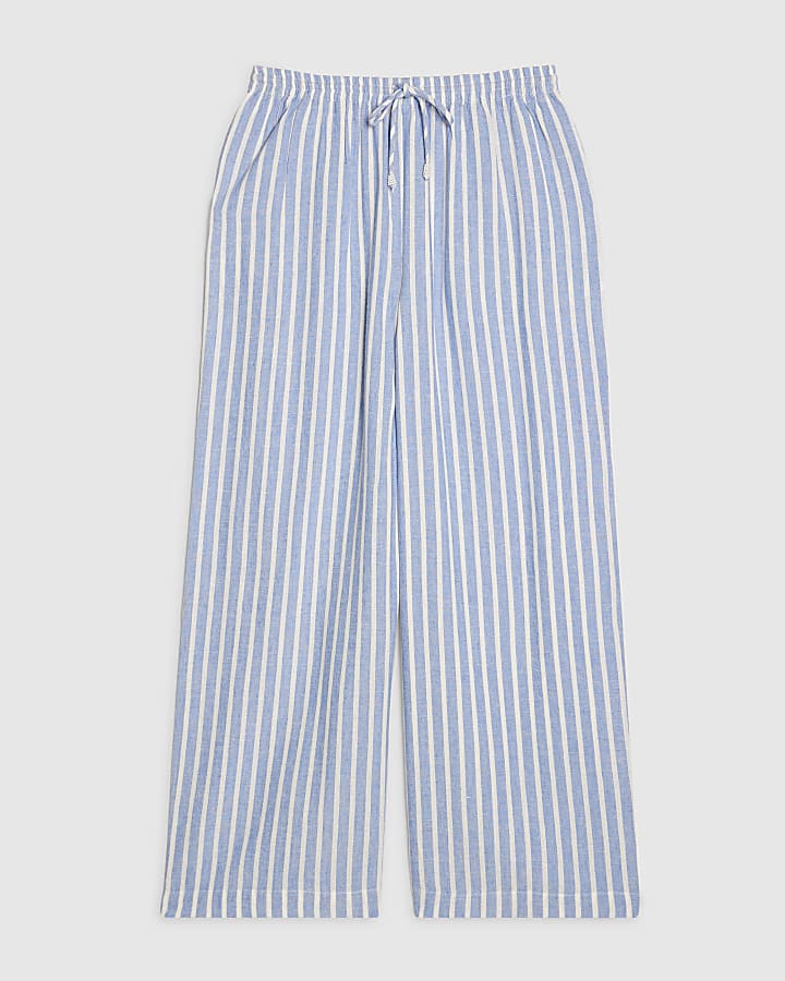 Petite Blue Linen Blend Stripe Trousers