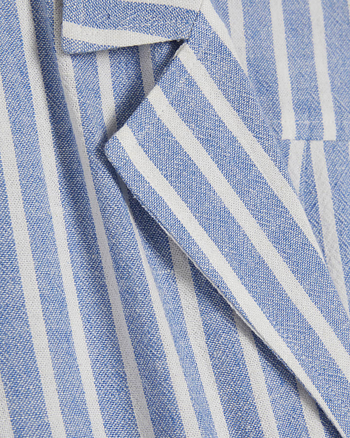 Petite Blue Linen Blend Tie Shirt