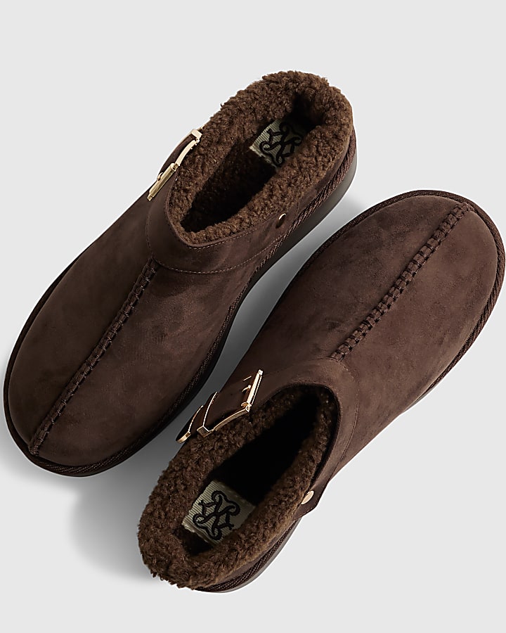 Brown Buckle Strap Borg Lined Boots