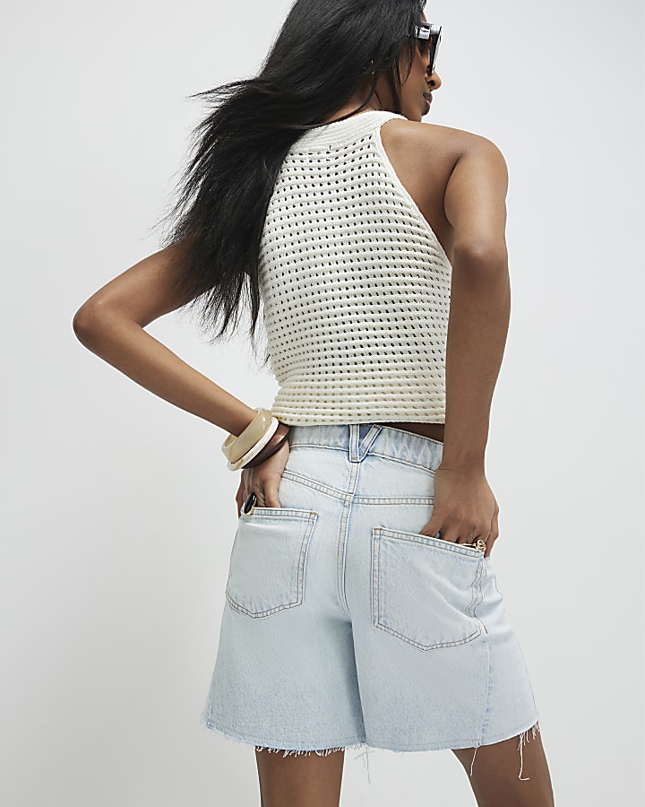 Blue Seamed Longline Bermuda Shorts