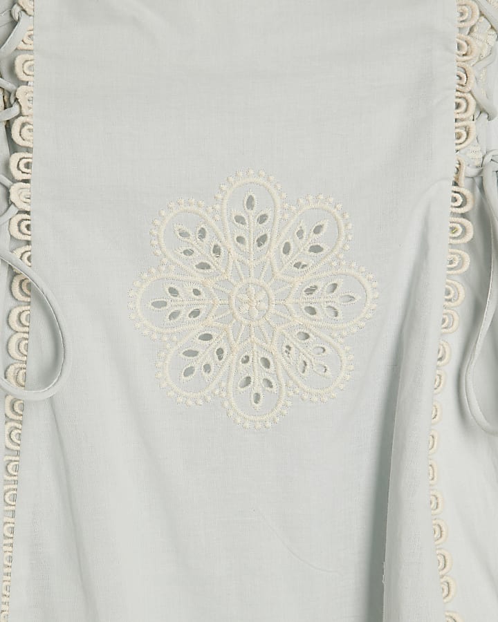 Petite Blue Broderie Daisy Mini Dress