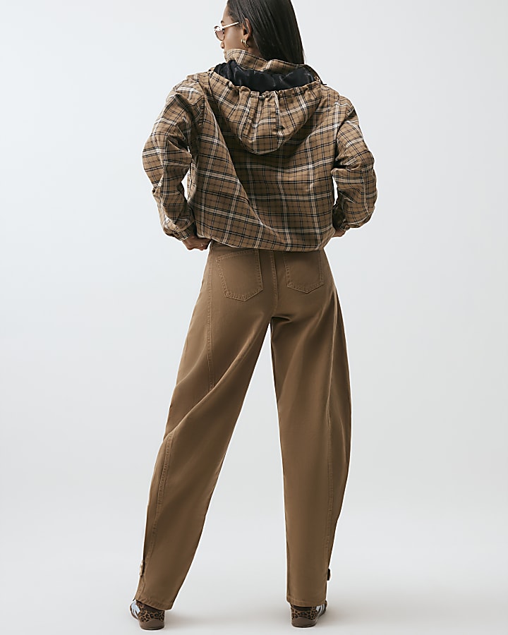 Beige Tab Hem Detail Barrel Leg Jeans