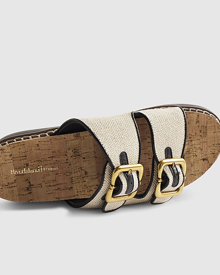 Beige Double Strap Footbed Sandals