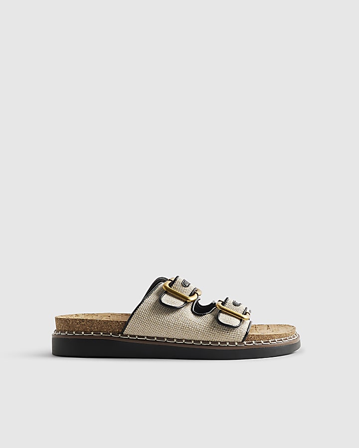 Beige Double Strap Footbed Sandals