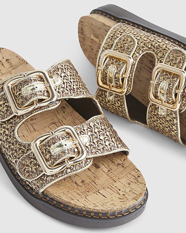 Gold Double Strap Footbed Sandals