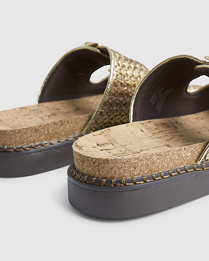 Gold Double Strap Footbed Sandals