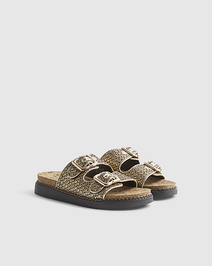 Gold Double Strap Footbed Sandals
