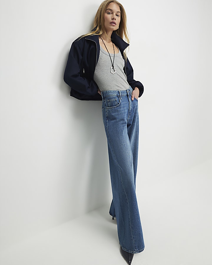 Blue Classic Wide Leg Jeans