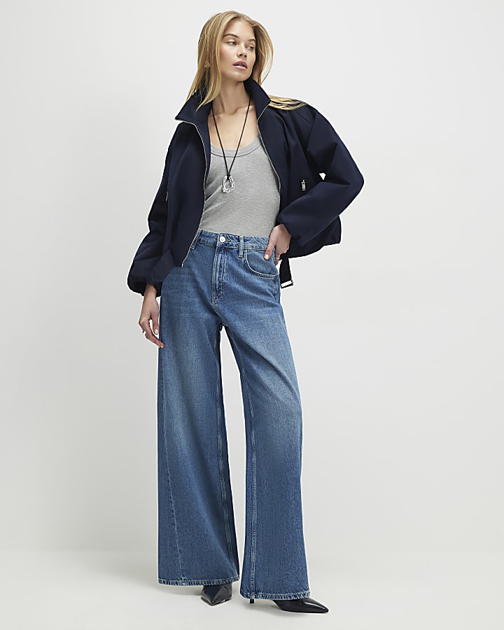Blue Classic Wide Leg Jeans
