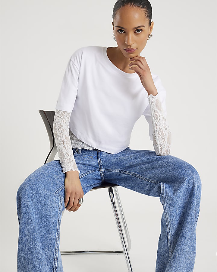 White Boxy Lace Hybrid T-shirt